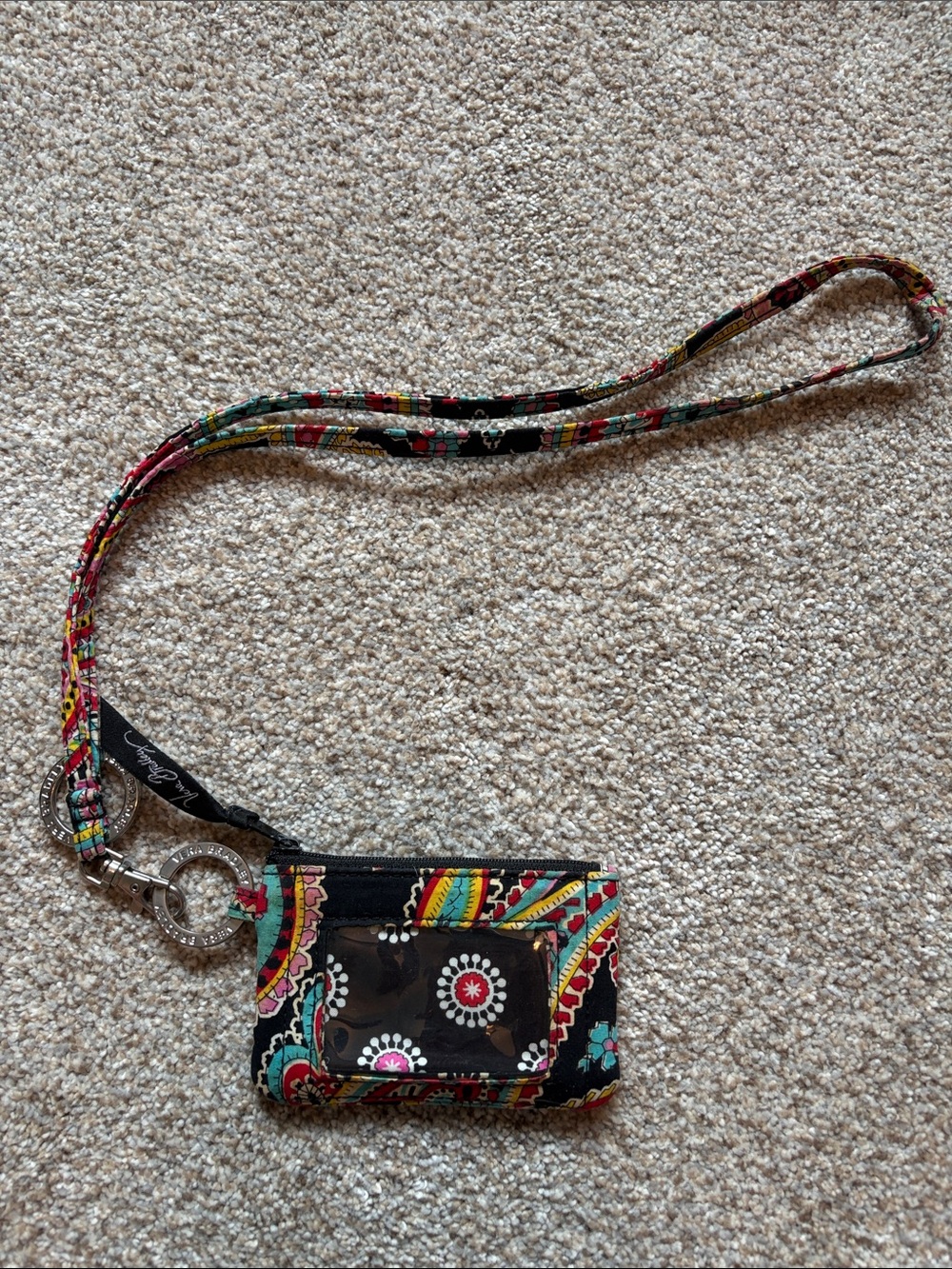 Vera Bradley Black Multicolor Quilted Lanyard Card Wallet